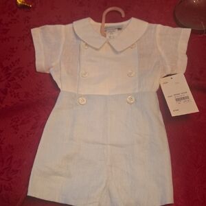 Classic White Linen-Blend Baby One-Piece Romper